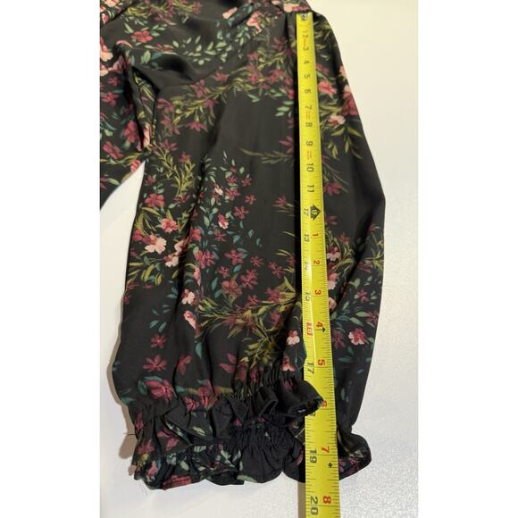 CeCe Button Up Top Womens 1x Dark Floral Romantic Cottagecore Ruffle V-Neck - Picture 9 of 9